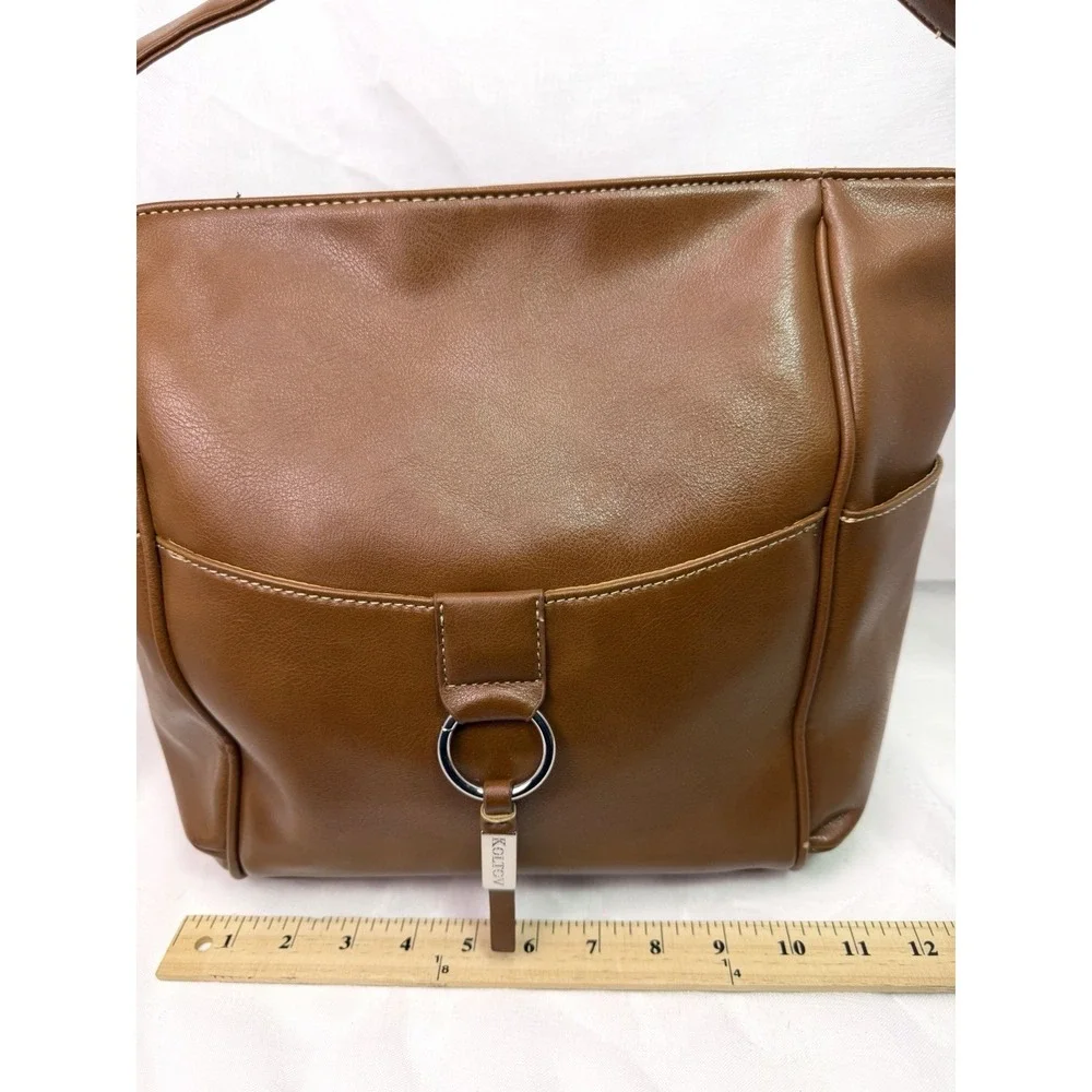 Koltov Brown Faux Leather Hobo Shoulder Bag Large Purse Multi Pocket Zip Top‎